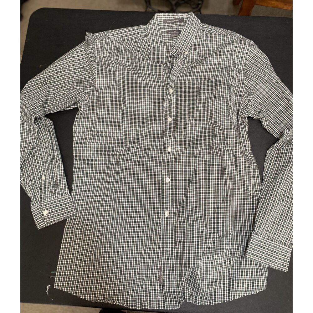 Long sleeve Eddie Bauer Green and Brown plaid men’s shirt